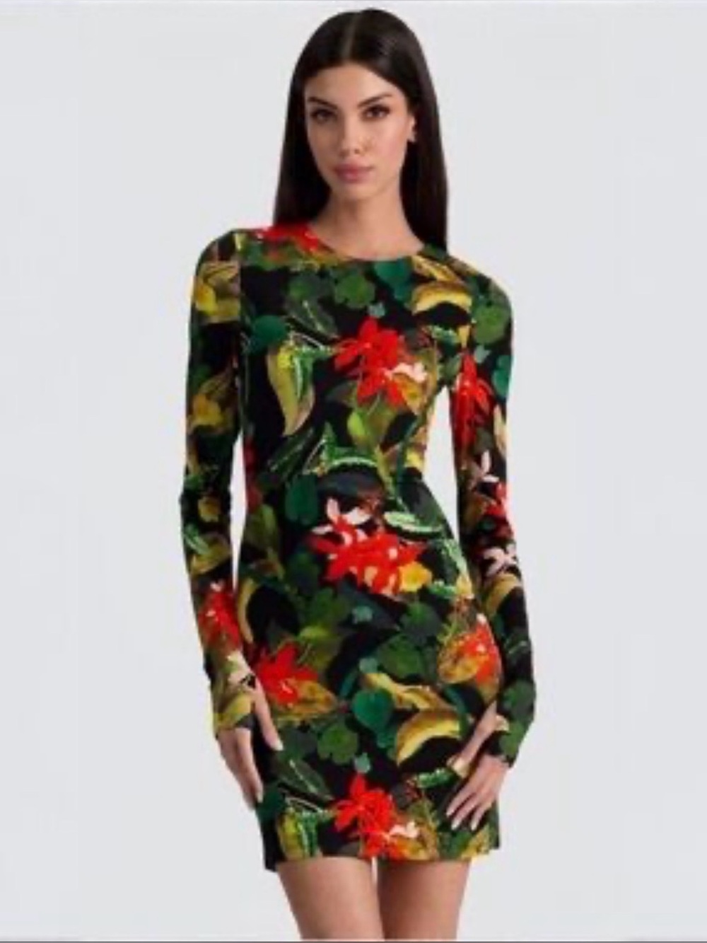 Alice + Olivia Women's Black Delora Tropical Print Long Sleeve Minidress
